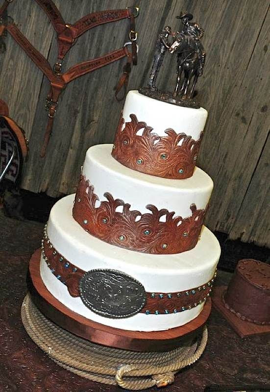 Western Wedding Cakes
 Tooled Leather Western Wedding Cake