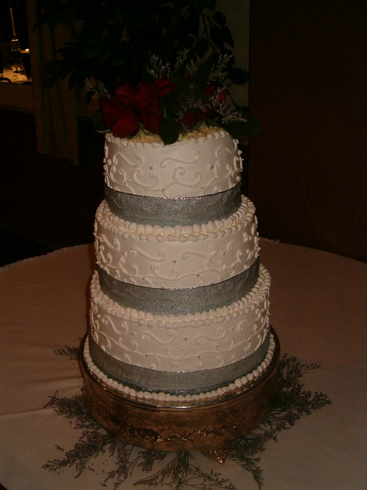 Whipped Icing Wedding Cakes
 Burgundy White Silver Whipped Icing wedding cake