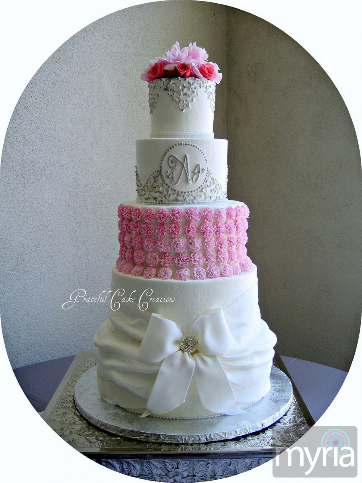 White And Pink Wedding Cakes
 Elegant White Pink and Silver Wedding Cake Myria