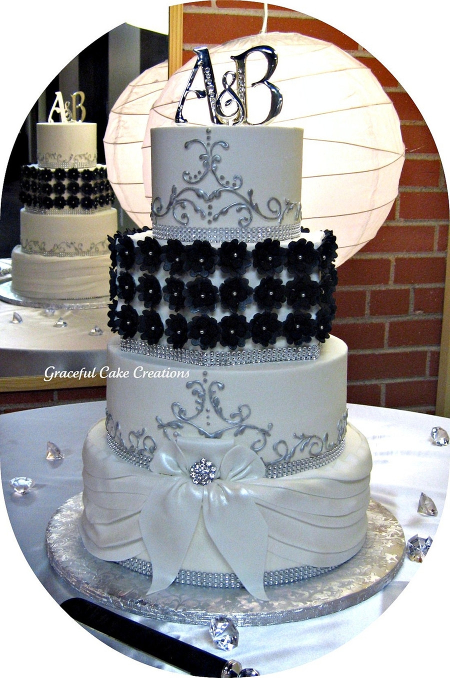 White And Silver Wedding Cakes
 Elegant Black White And Silver Wedding Cake CakeCentral