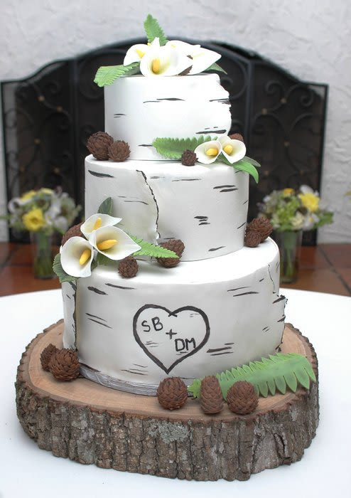 White Birch Wedding Cake
 White Modeling Chocolate wrapped birch wedding cake Cake