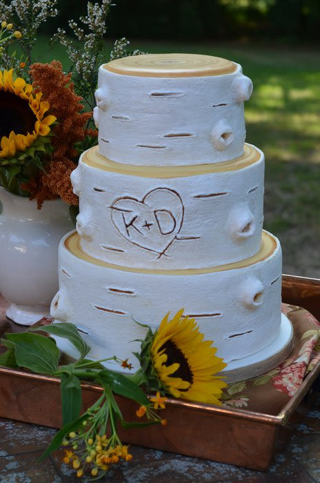 White Birch Wedding Cake
 Rustic white birch wedding cake Cake by Elisabeth