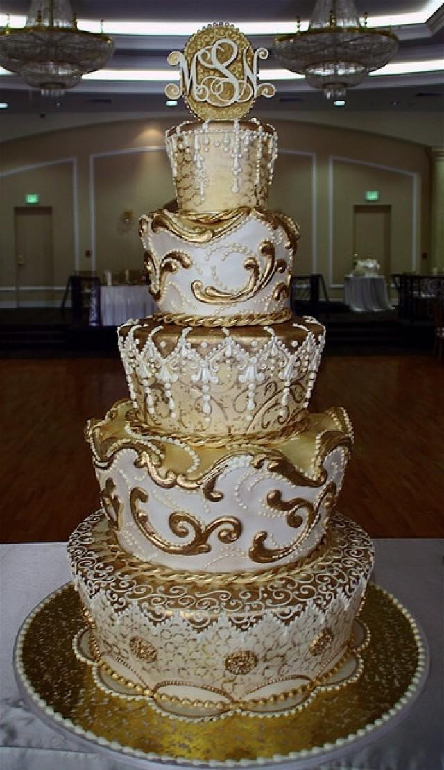 White Gold Wedding Cakes
 Ivory Wedding Gold Cake Weddbook