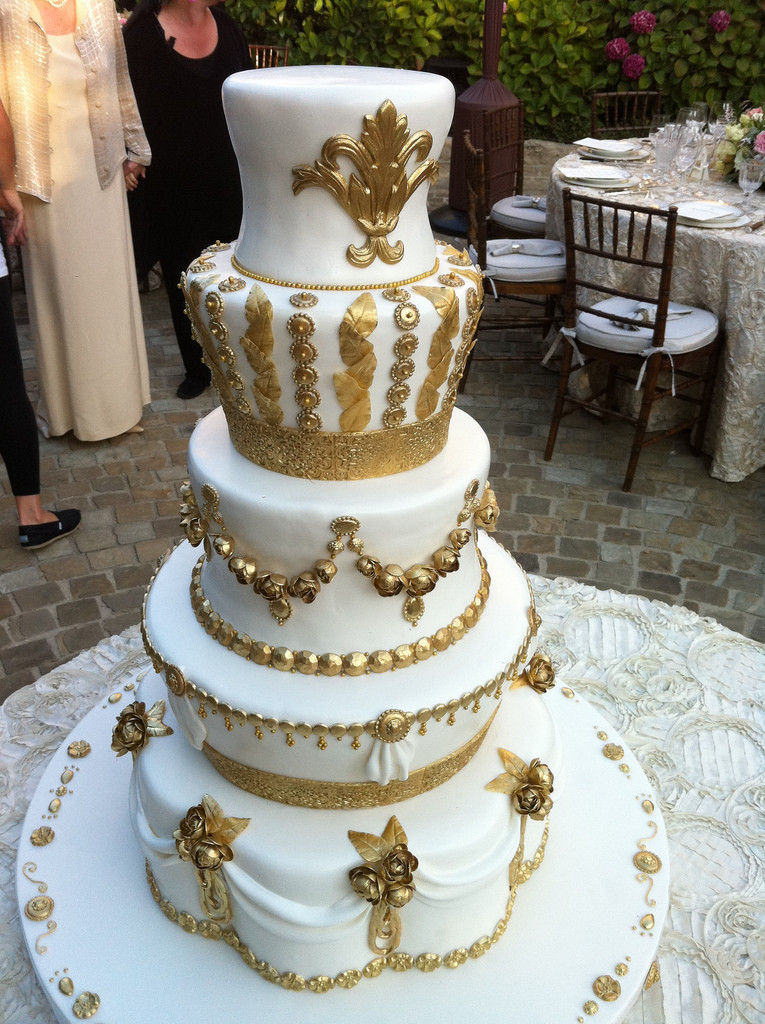 White Gold Wedding Cakes
 gold and white wedding cake Robyn Van Tuyl