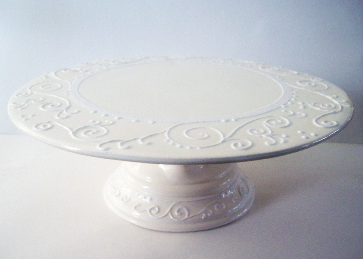 White Wedding Cake Stands
 Wedding Cake Stand Elegant White on White by TheHeadsCreation
