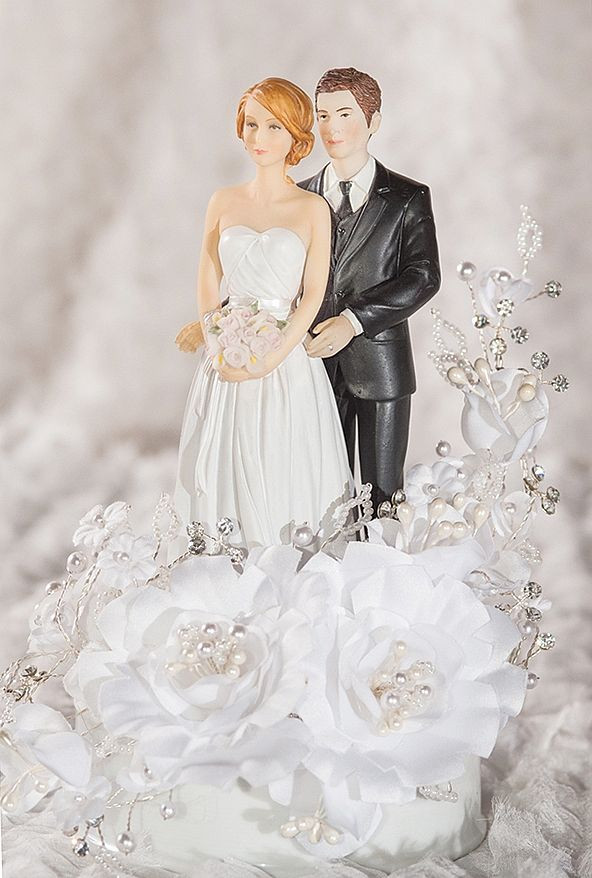 White Wedding Cake Topper
 White Velvet Rose Wedding Cake Topper Custom Hair Colors