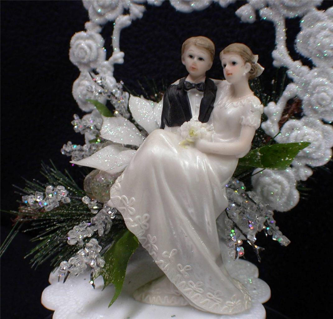 White Wedding Cake Topper
 Christmas Winter Wonderland Sparkle Snow White Wedding