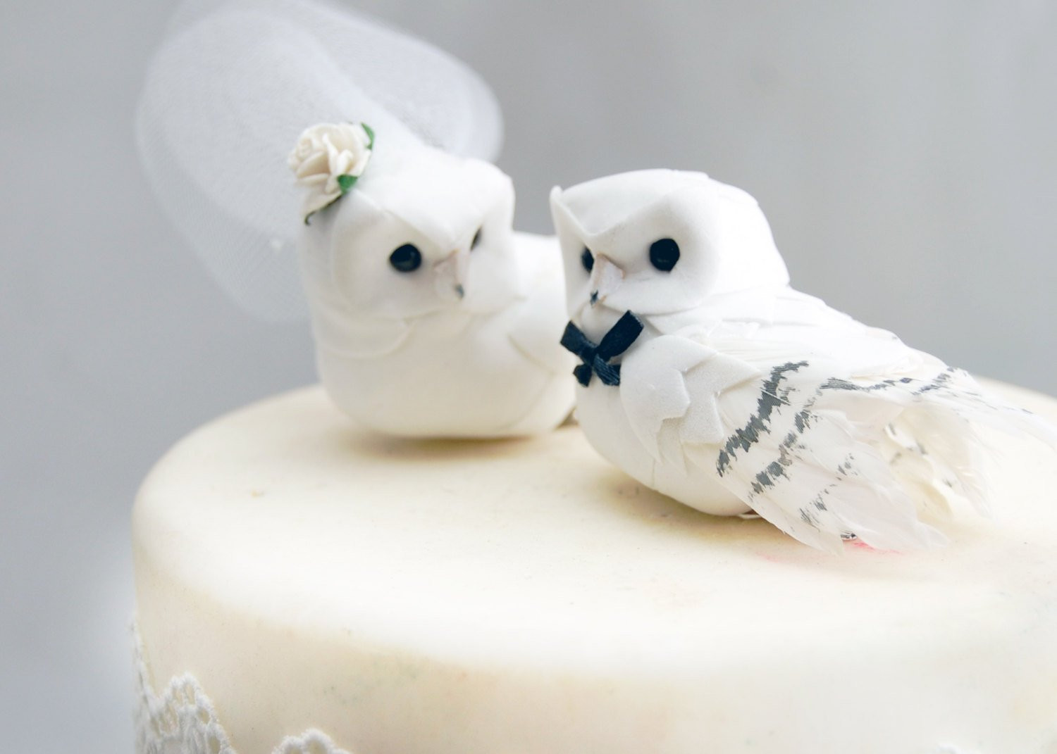 White Wedding Cake Topper
 Snowy Owl Wedding Cake Topper in Winter White Rustic