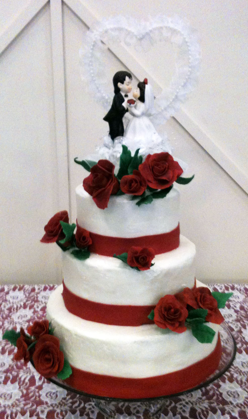 White Wedding Cake With Red Roses
 Red Rose Wedding Cake