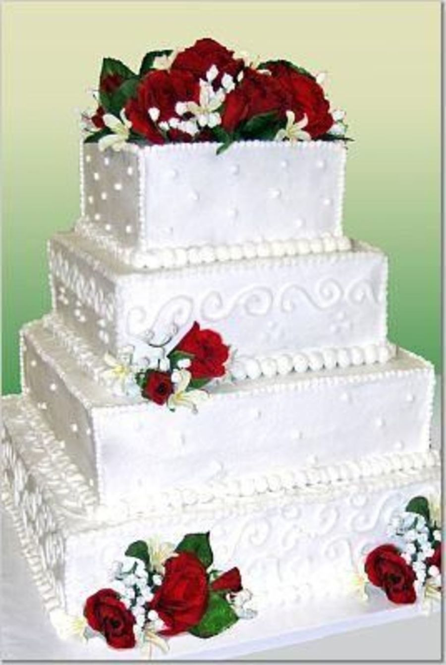 White Wedding Cake With Red Roses
 White Square Wedding Cake With Red Roses CakeCentral