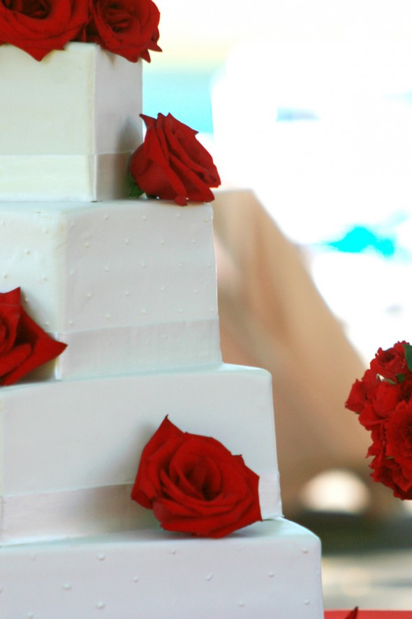 White Wedding Cake With Red Roses
 Red & White Themed Wedding Rustic Wedding Chic