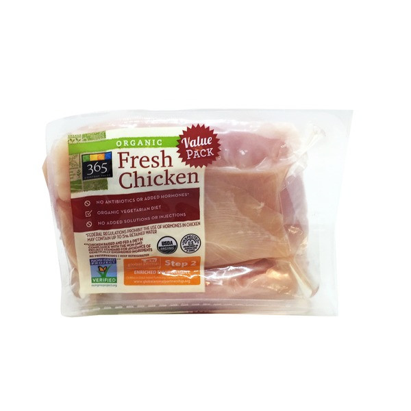 Whole Foods Organic Chicken
 365 Organic Boneless Skinless Chicken Breasts per lb