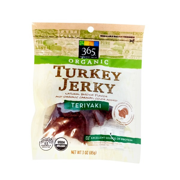 Whole Foods Organic Turkey
 365 Organic Teriyaki Turkey Jerky 3 oz from Whole Foods
