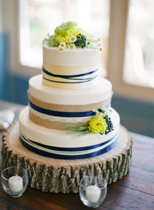 Yellow And Blue Wedding Cake
 Inspired by This Military Wedding at Pippin Hill