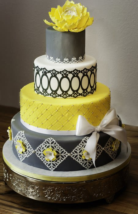 Yellow And Gray Wedding Cake
 Grey and yellow wedding cake Cake by Susan maestas