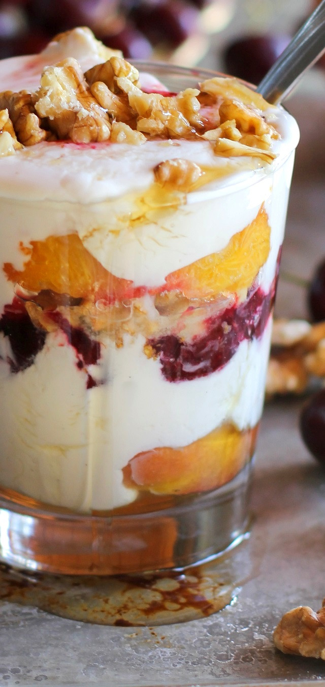 Yogurt Dessert Recipes Healthy
 Roasted Peach Cherry and Walnut Yogurt Parfaits The