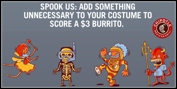 $3 Burritos At Chipotle On Halloween
 Chipotle $3 Burritos on October 31st Wear A Costume