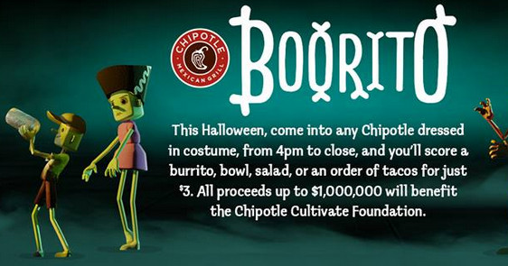 $3 Burritos At Chipotle On Halloween
 Chipotle $3 Burritos Bowls and More October 31 My