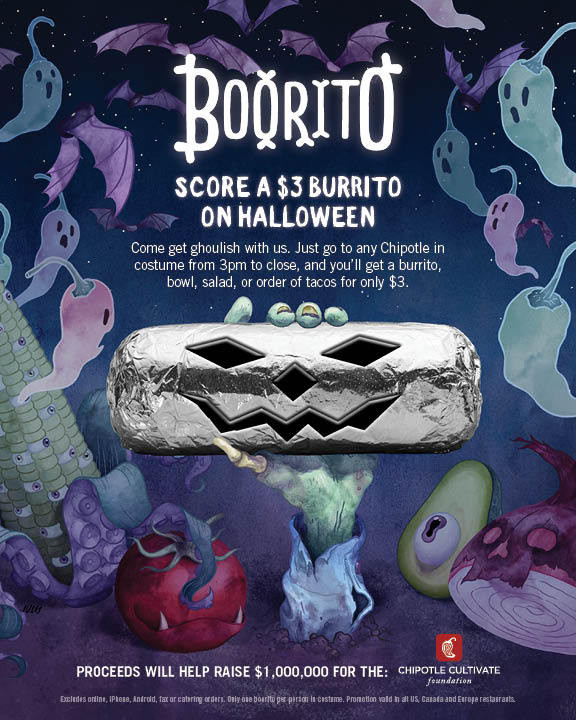 $3 Burritos At Chipotle On Halloween
 Halloween at Chipotle $3 Burritos Bowls or Tacos