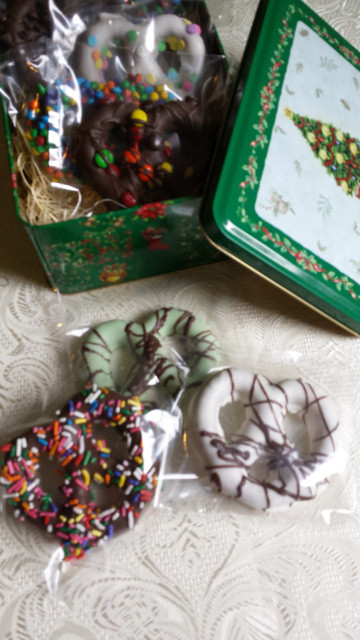 Bulk Individually Wrapped Christmas Candy
 Chocolate pretzel Holiday Tin Basket 8 assorted hand made