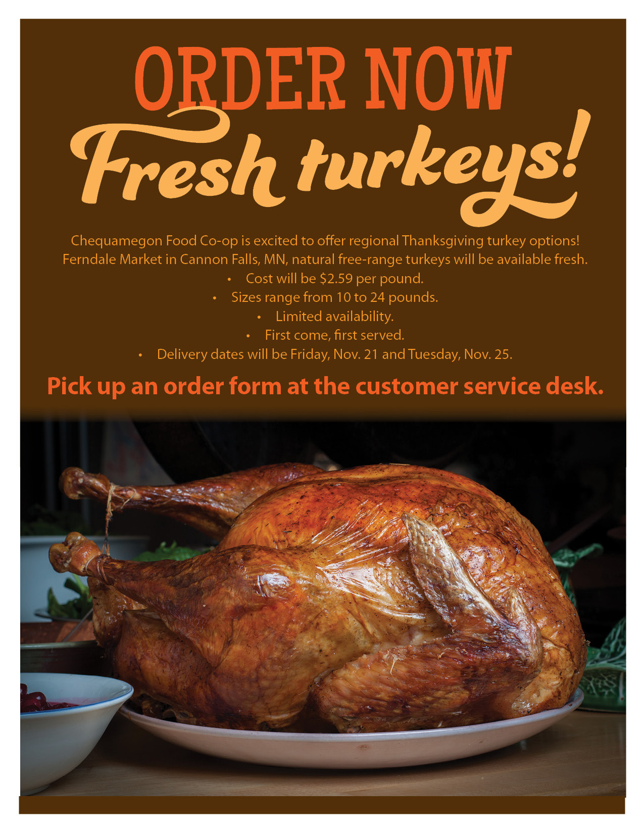 Buying Thanksgiving Turkey
 Order Your Thanksgiving Turkey line Chequamegon Food