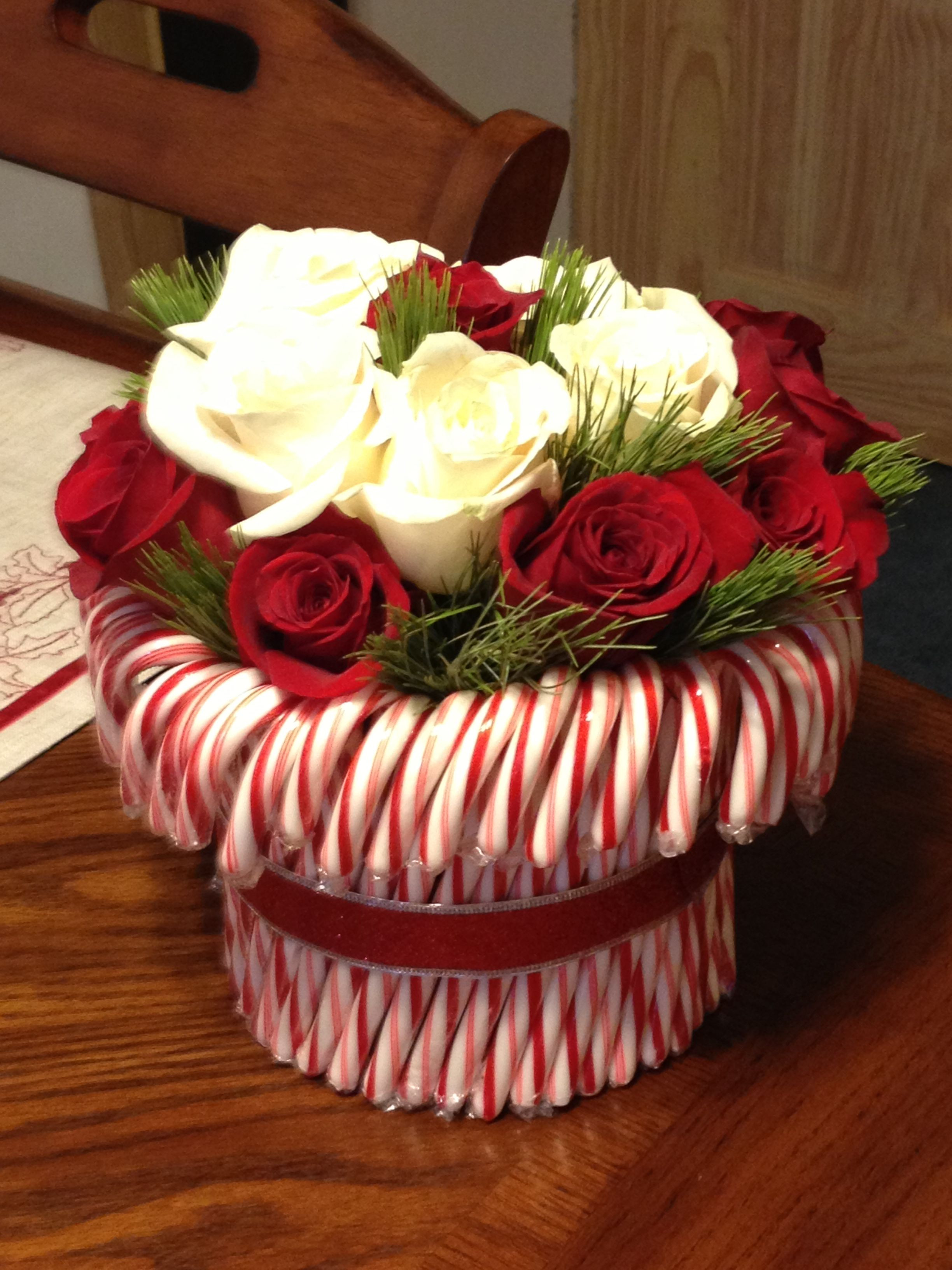 Candy Cane Centerpieces For Christmas
 Candy cane rose centerpiece My own creations