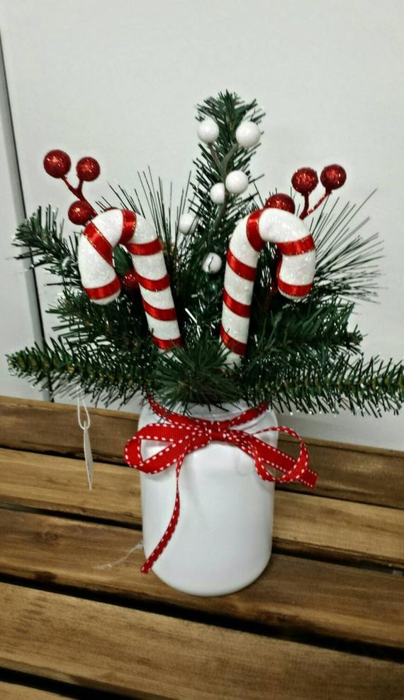 Candy Cane Centerpieces For Christmas
 Mason Jar Candy Cane Arrangement Christmas Floral