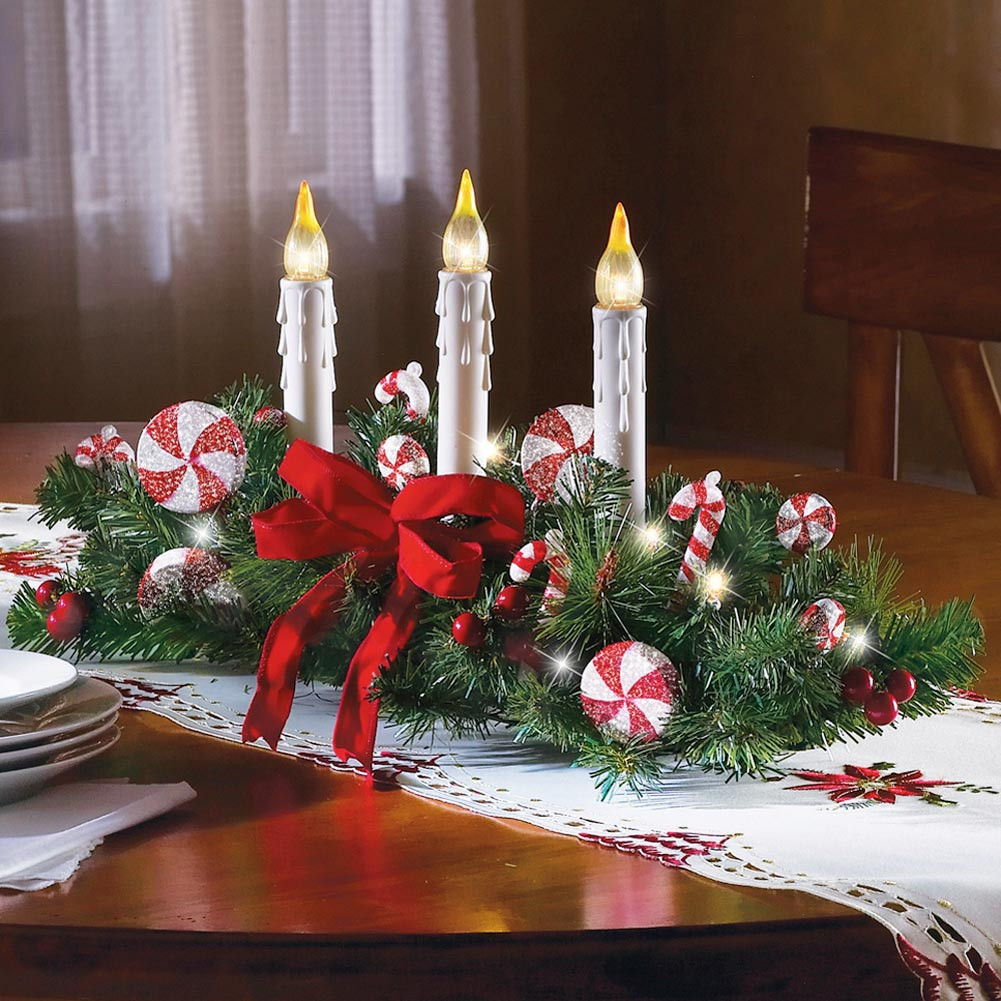 Candy Cane Centerpieces For Christmas
 Candy Cane Flameless Candle Holiday Centerpiece Christmas