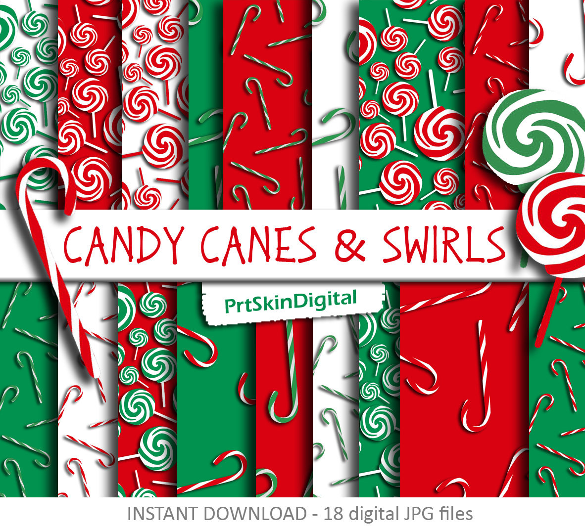 Candy Cane Christmas Shop
 Christmas Digital Paper Candy Canes & Swirls with
