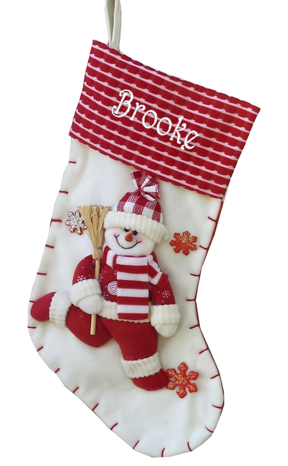 Candy Cane Christmas Stockings
 19" Red and White Candy Cane Like Snowman Christmas Stocking