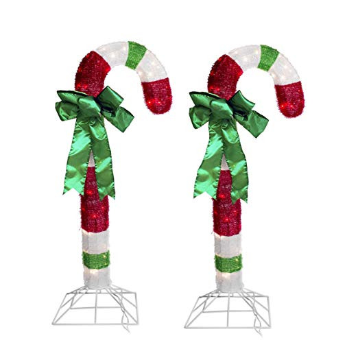 Candy Cane Outdoor Christmas Decorations
 4 Foot Lighted Tinsel Candy Cane Outdoor Christmas Lights