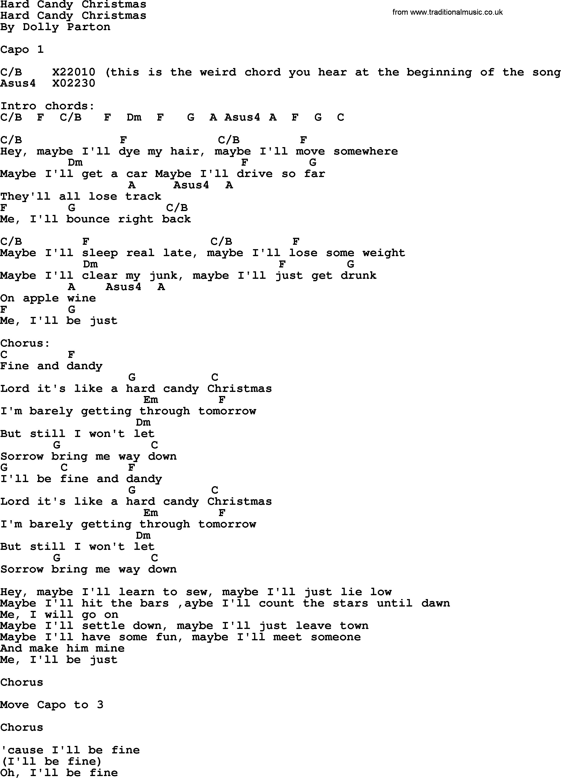 Candy Christmas Songs
 Hard Candy Christmas Bluegrass lyrics with chords