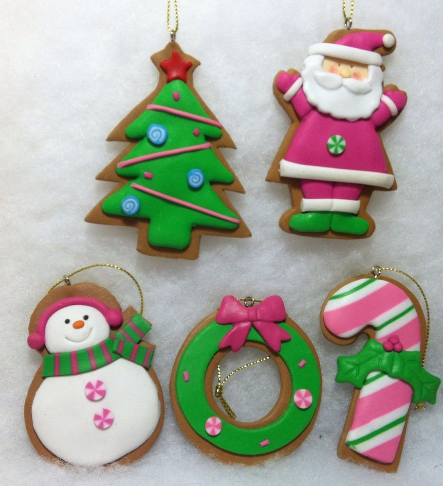 Candy Christmas Tree Ornaments
 Gingerbread Cookie w Pink Santa Snowman Candy Cane