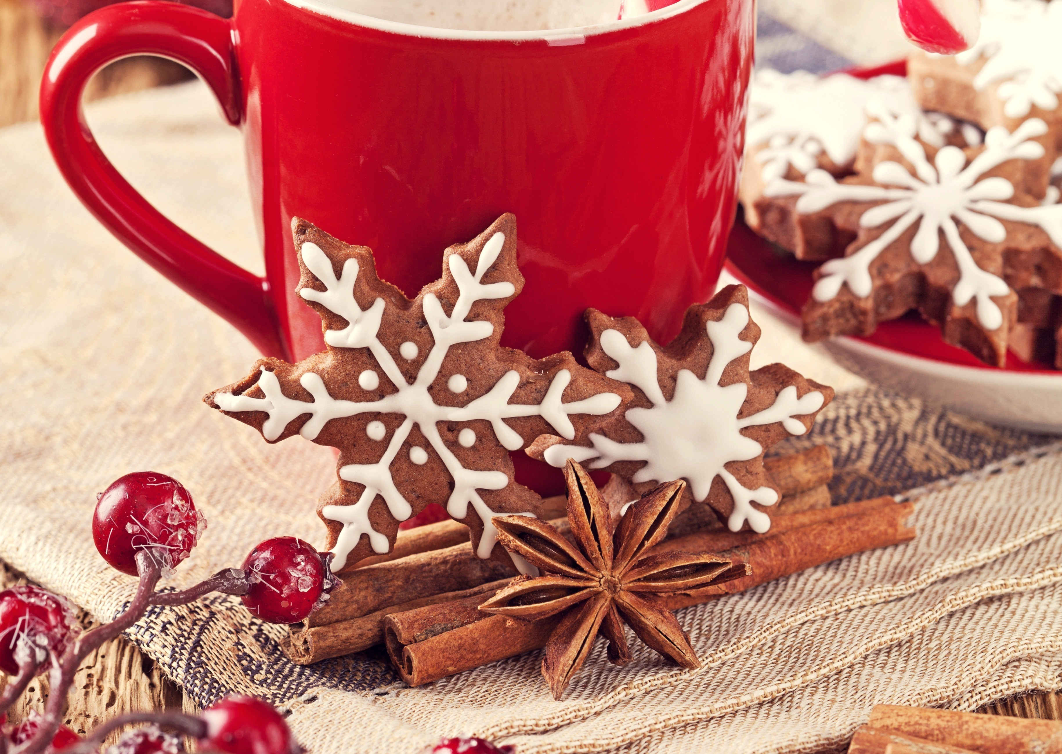 Christmas Baking Background
 Baking Cookies Cinnamon Mug Snowflakes Food wallpaper