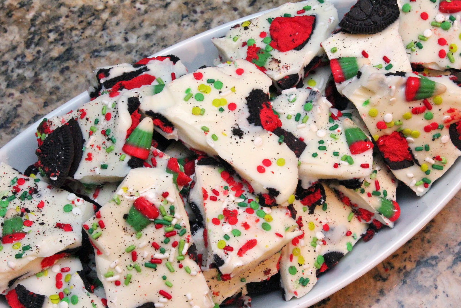 Christmas Bark Candy
 booturtle s show and tell Christmas Candy Corn and Oreo Bark