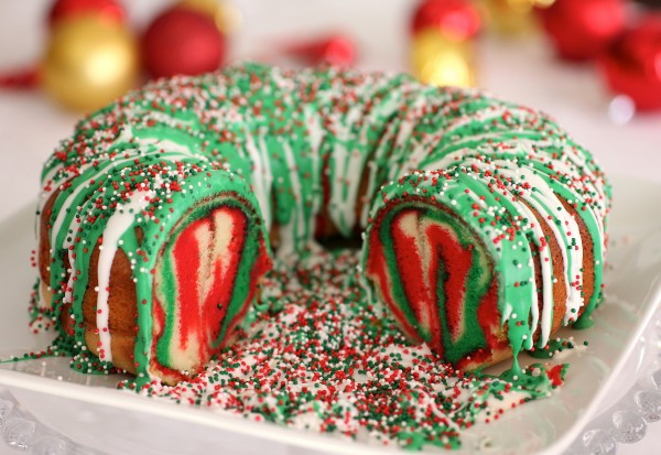 Christmas Bundt Cake Recipes
 Rainbow Tie dye Christmas Wreath Bundt Cake