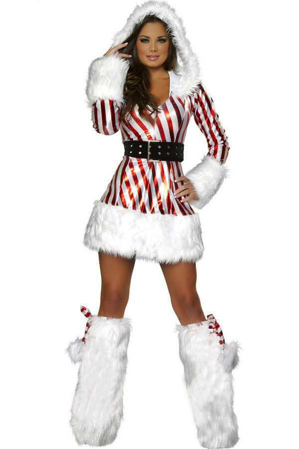 Christmas Candy Cane Costume
 Red White Candy Cane Hooded Christmas Costume