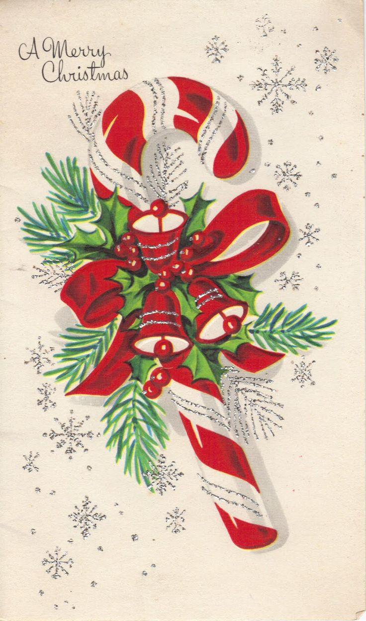 Christmas Candy Card
 vintage candy cane greeting card