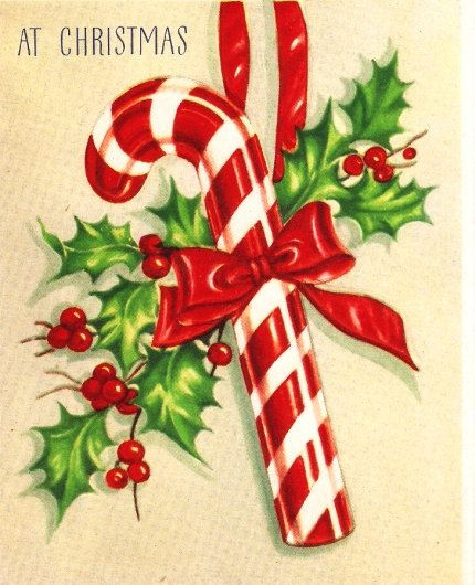 Christmas Candy Card
 Vintage Christmas Card Candy Cane by PaperPrizes on Etsy