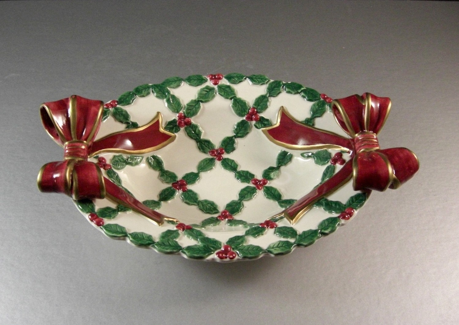 Christmas Candy Dish
 Fitz and Floyd Open Christmas Candy Dish Decor by