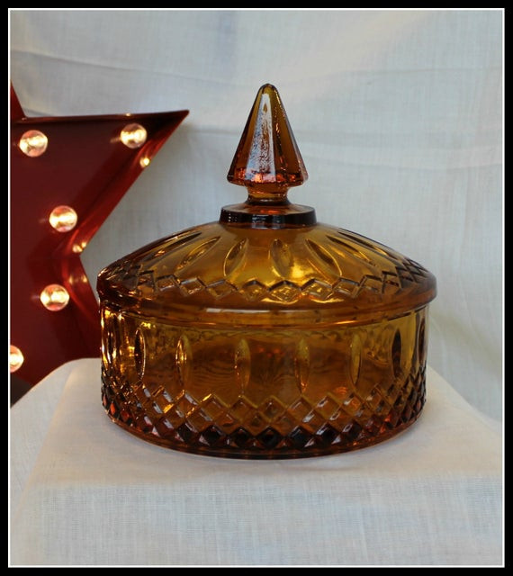 Christmas Candy Dish With Lid
 Vintage Amber Glass Candy Dish with Lid candy dish vintage