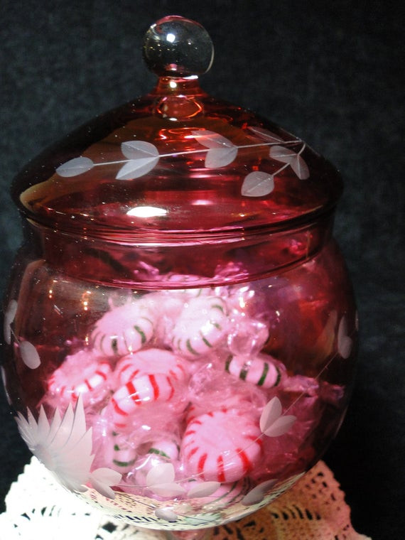 Christmas Candy Dish With Lid
 Beautiful Red Etched Candy Dish with lid 9 tall and