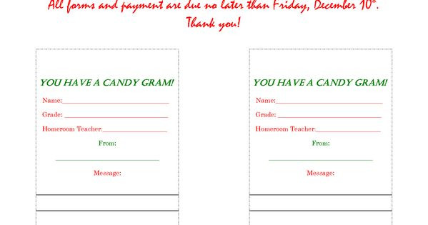 Christmas Candy Gram Template
 CANDY GRAM Form Valentine Candy Gram Template View