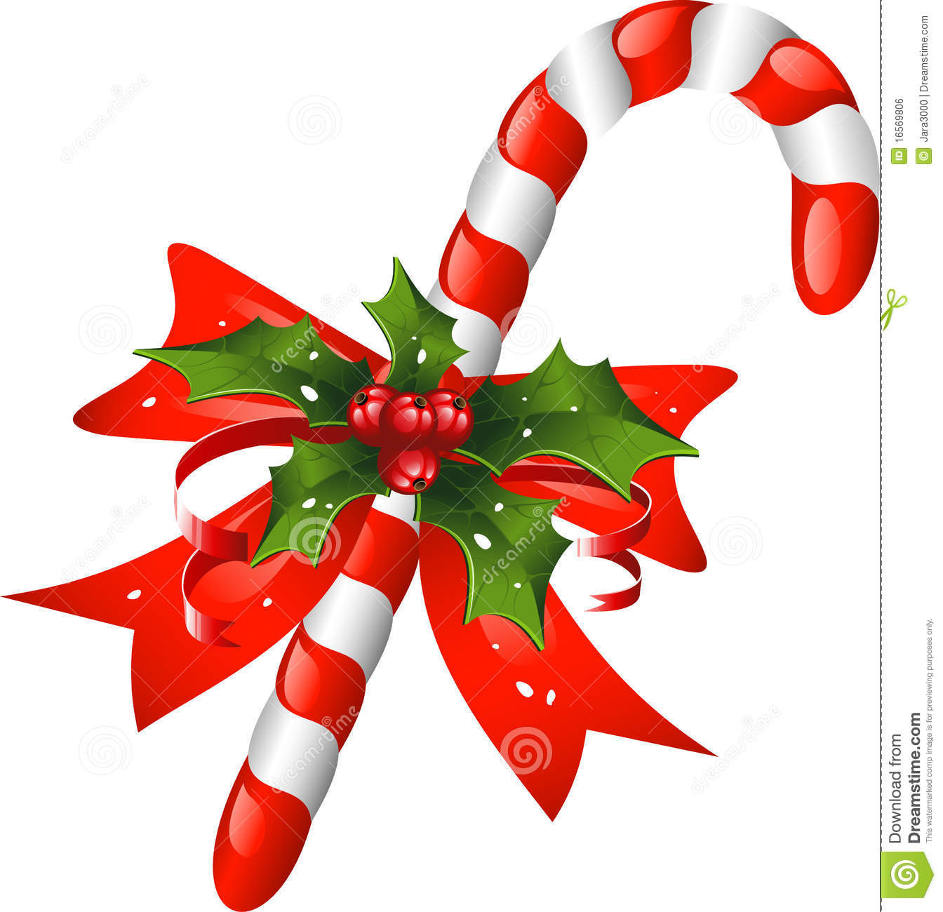Christmas Candy Image
 Christmas Candy Cane Decorated With A Bow And Holl Stock