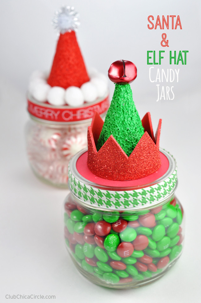 Christmas Candy Jars
 Santa and Elf Hat Candy Jars