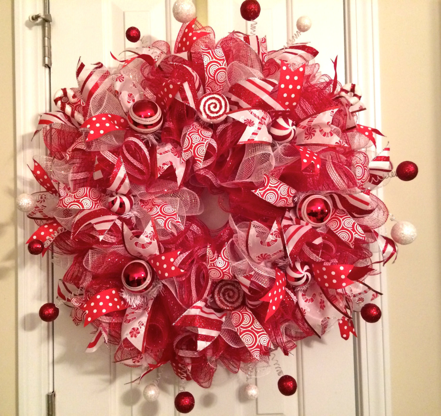 Christmas Candy Sales
 SALE Christmas Candy Cane Peppermint Ruffle Deco Mesh Wreath