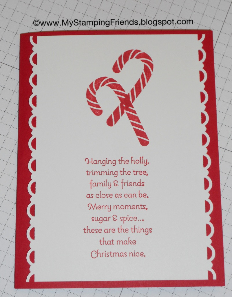 Christmas Candy Saying
 My Stamping Friends Candy Cane Christmas card using