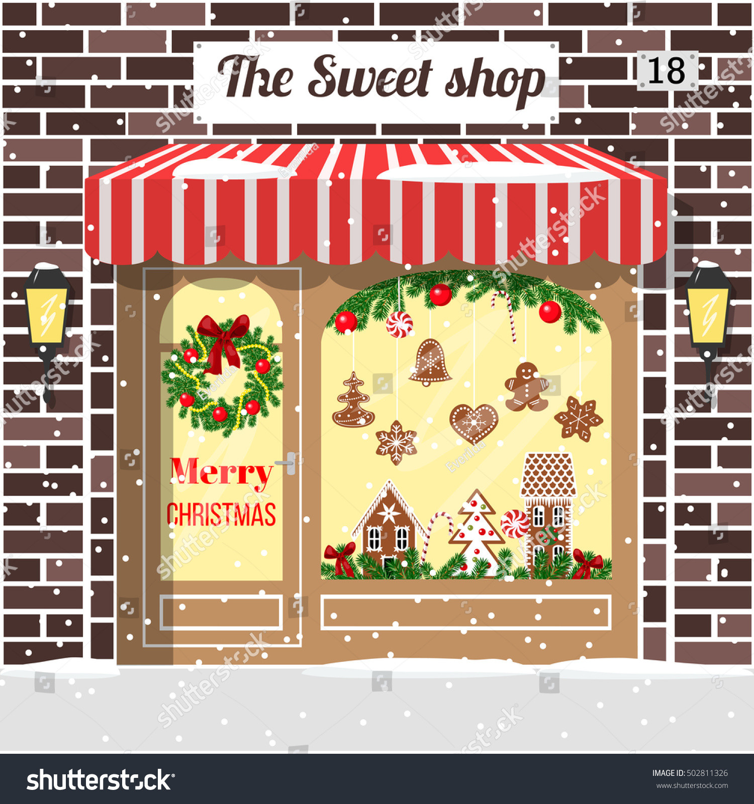 Christmas Candy Store
 Christmas Decorated Illuminated Sweet Shop Candy Stock