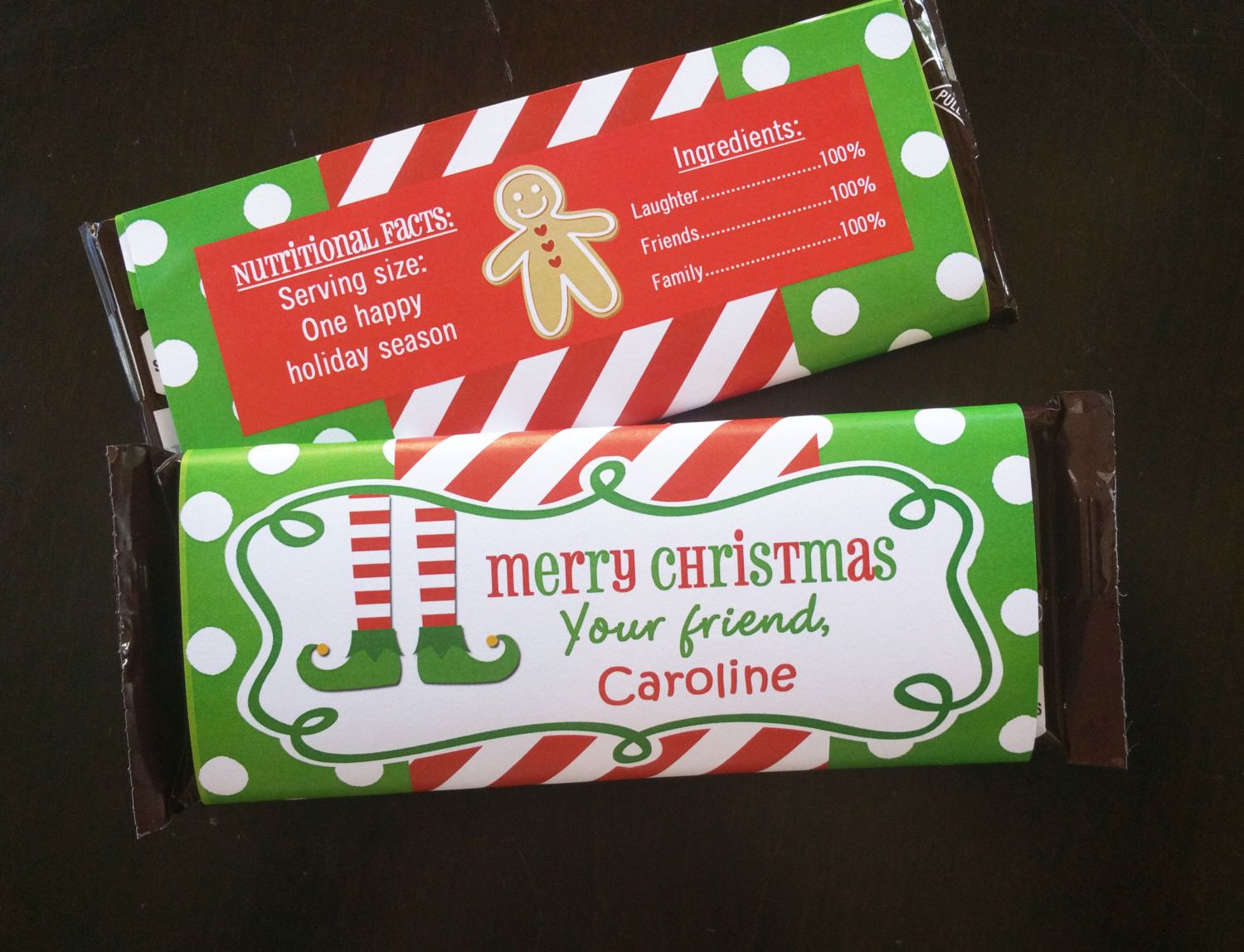 Christmas Candy Wrappers
 Personalized Christmas Candy Bar Wrappers Printable Elf Feet