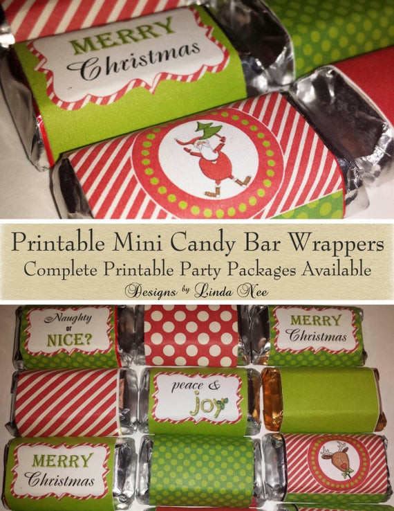Christmas Candy Wrappers
 Candy Bar Wrappers Santa Christmas Mini Hershey Bar Candy